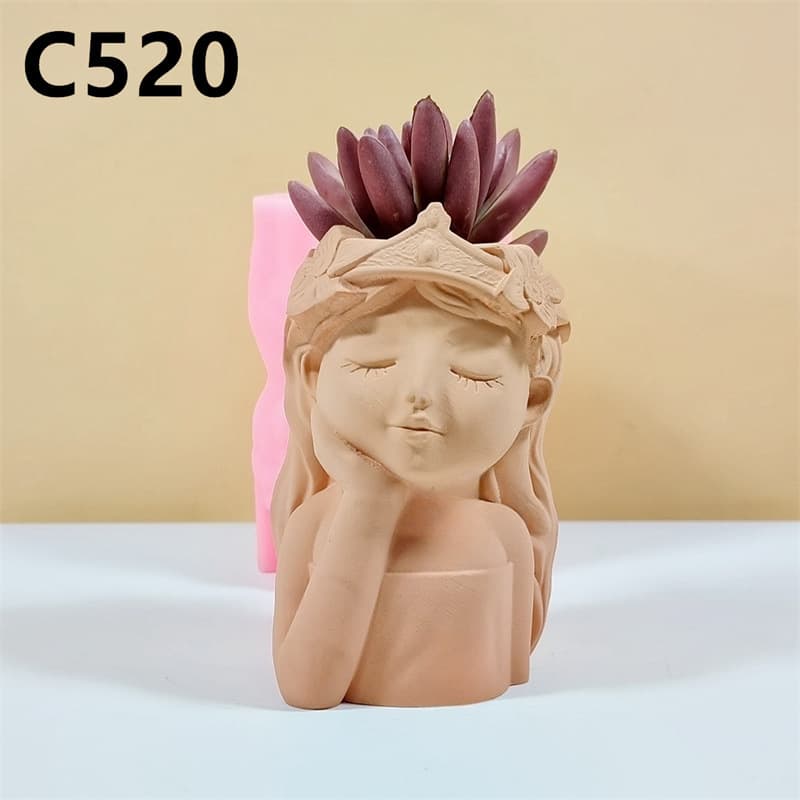 Cute Time Girl Succulent Plant Pot Silicone Mold DIY Handmade Home Indoor Decoration C520