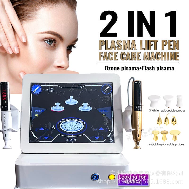 Ozone Cold Plasma Dual-Function Pen for Eyelid Lifting, Plasma Shower Anti-Wrinkle, Spot, and Scar Removal Facial Care Device