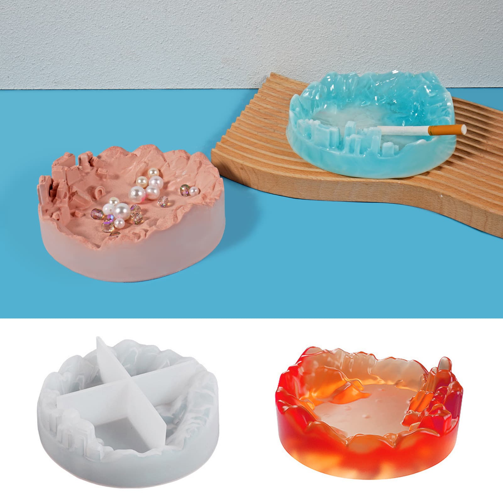 Nuohan Silicone DIY Resin Ashtray Mold Mountain Ice Crystal Cluster Ashtray Storage Box Cement Plaster Mold