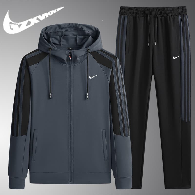 Spring/Autumn Casual Sport Suit Men's Premium Hooded Zip-Up Sweatshirt Jogger Set Running Outfit Two-Piece
