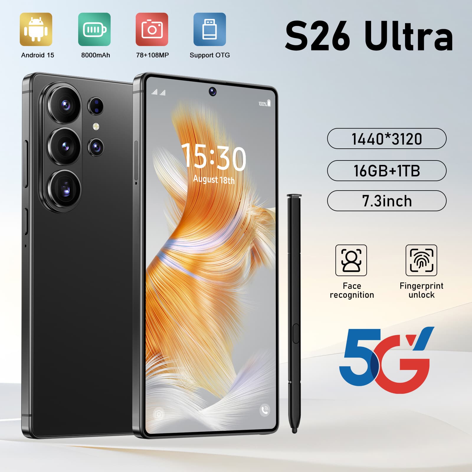 New S26 Ultra Cross-border Smartphone HD Large Screen 16+1T Android Phone Amazon Export Source