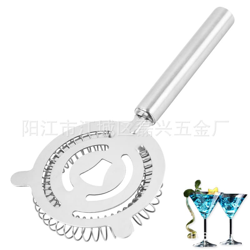 Factory direct supply stainless steel cocktail strainer, ice separator with filtering mesh