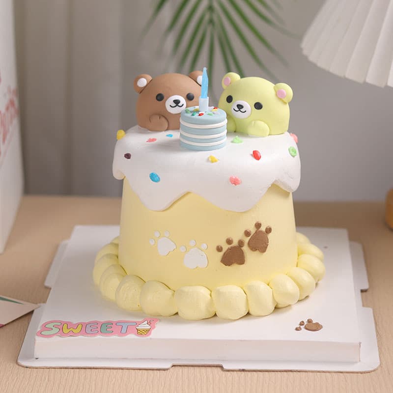 Cute Bear Birthday Cake Ornament Couple Bear Head Dessert Baking Desktop Ornament