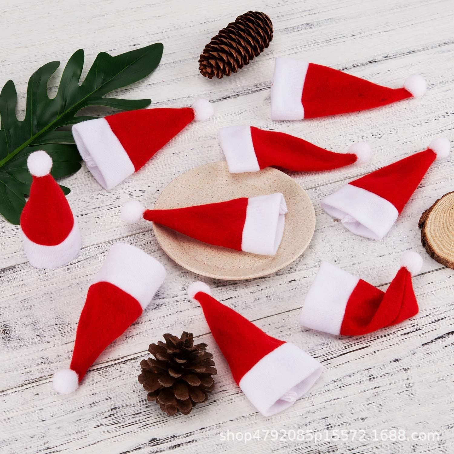 Christmas knife and fork set, wine bottle set, hat cutlery set, brushed cloth mini hat, Christmas decoration, mini Christmas hat