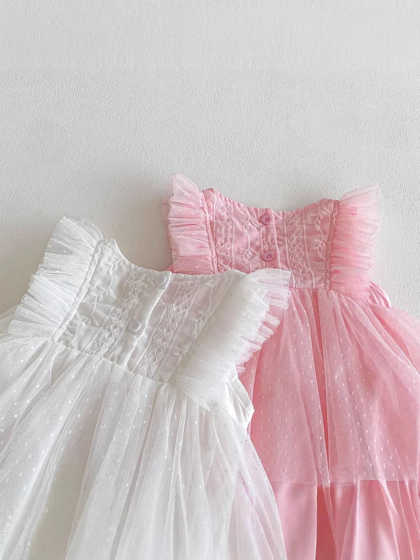 Summer Baby Girl Bow Mesh Tutu Dress One-Piece Romper for 1st Birthday Sweet Crawling Outfit Cross-Border Thin Style