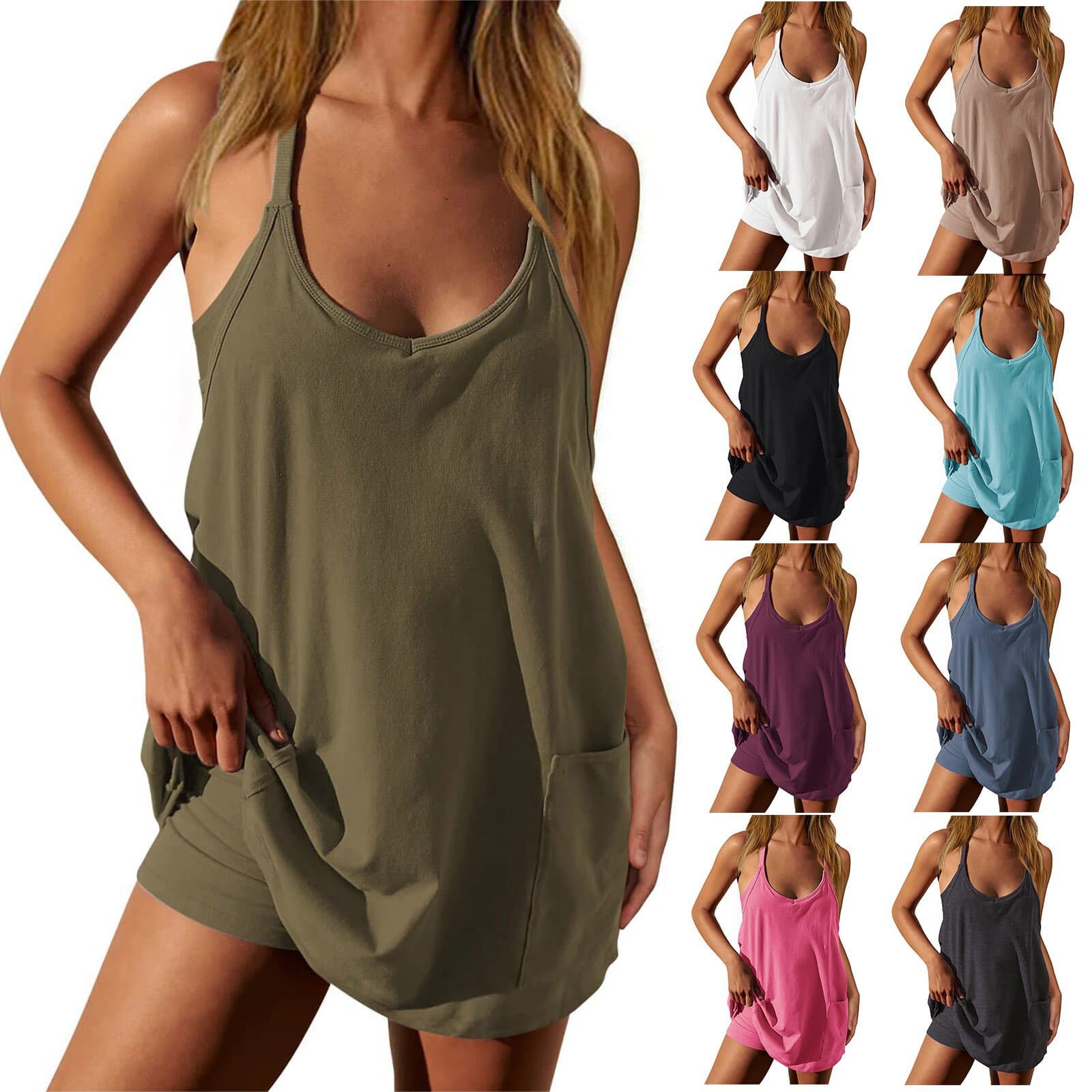 European and American cross-border Amazon 2024 summer women's halter top jumpsuit and shorts with casual fake two-piece jumpsuit