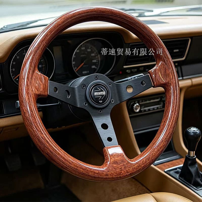 Hot-selling car modified momo 13-inch 320MM peach wood grain steering wheel universal large concave black frame racing steering wheel