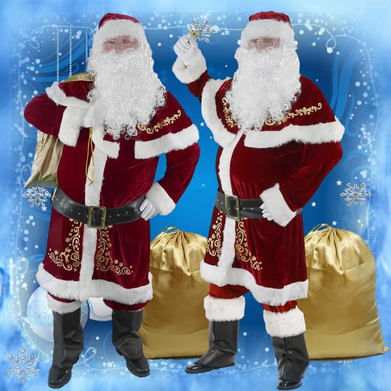 Large Size Christmas Costume Men's Santa Claus Print Outfit with Beard Children's Parent-Child Matching Christmas Clothes