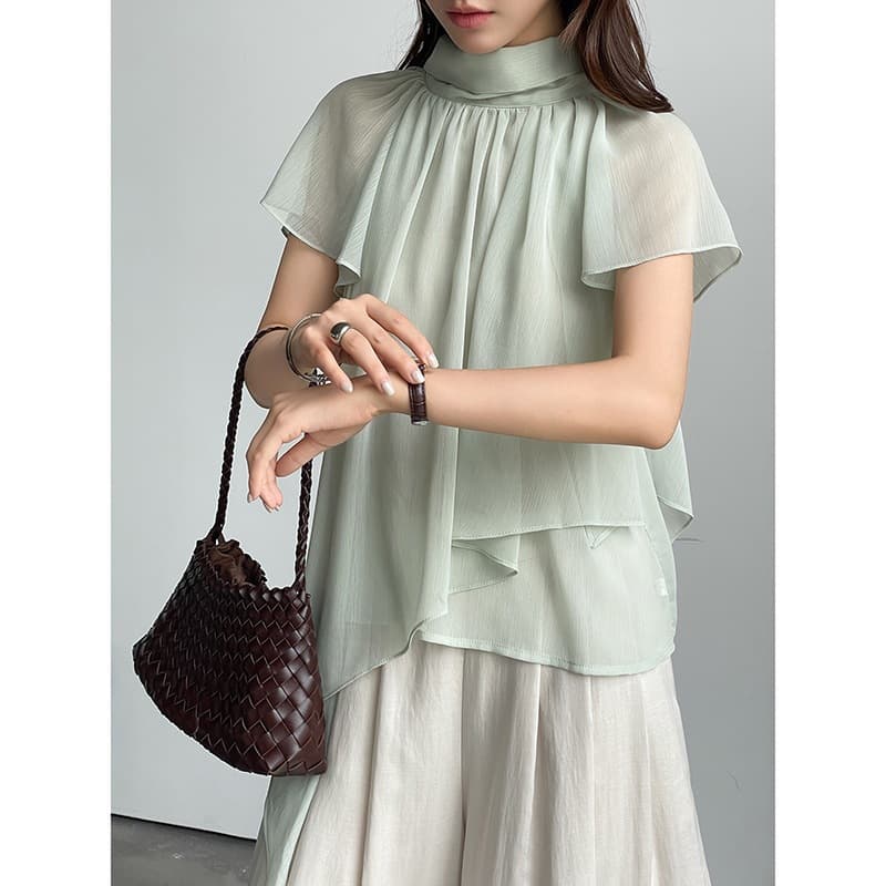 [Geming] Korean-style Design Tie-Dye Chiffon Blouse Summer New Shirt Top Drop Shipping CN380