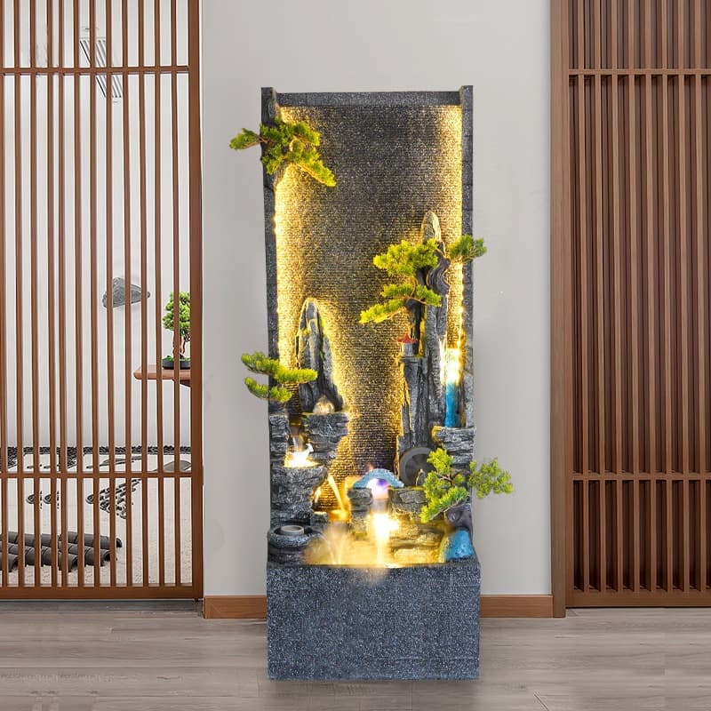 Quanfangyuan light luxury large floor-to-ceiling flowing water curtain wall ornaments home accessories modern simple fountain water landscape waterfall