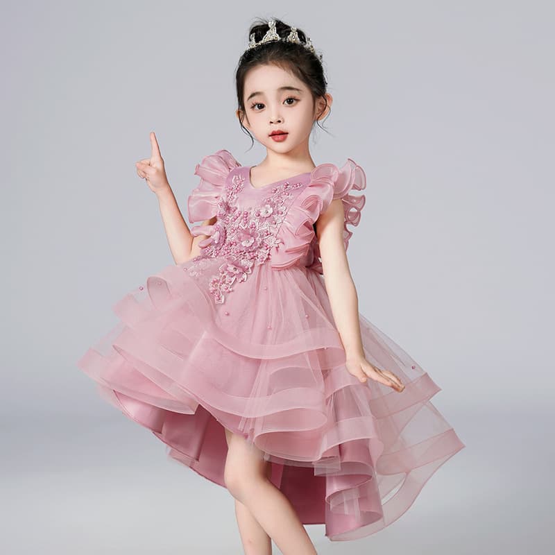 Girls' Summer Flower Girl Dress, High-Low Tutu Princess Dress, Little Girl Birthday Piano Performance Dress