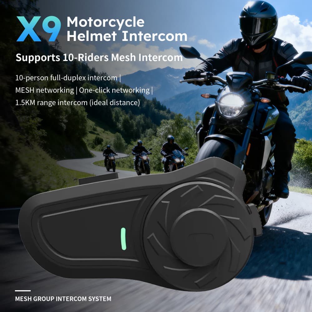 Motorcycle Helmet Intercom Headset MESH Networking 10 People 1500m Range Compatible with Headset Cross-border Adaptation