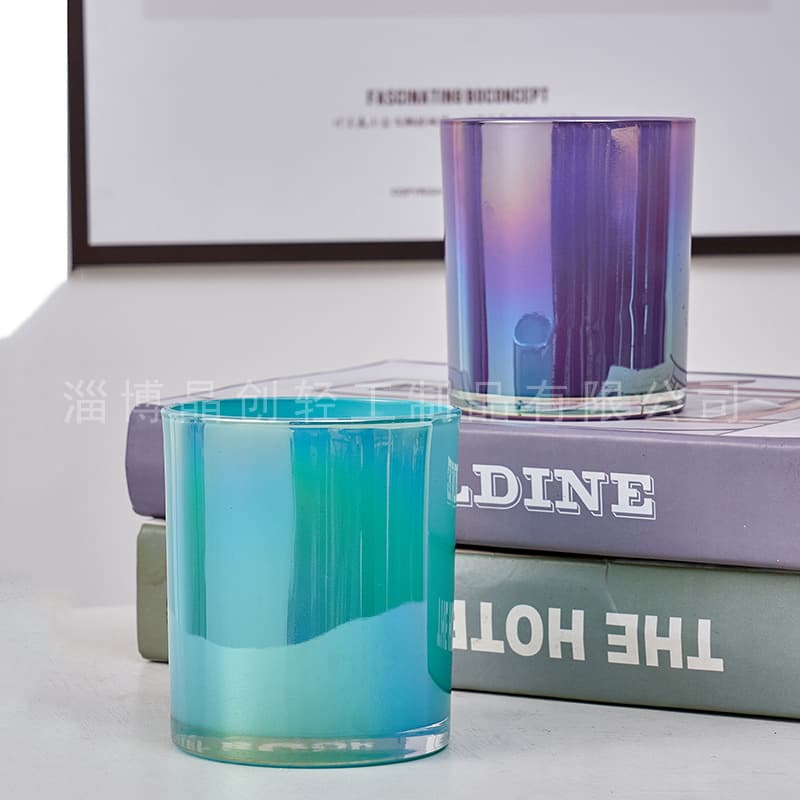 New Vibrant Colored Glass Candle Holder, Electroplated Aromatherapy Candle Cup, Internet Celebrity Ins Style, European and American Colored Glass Cup