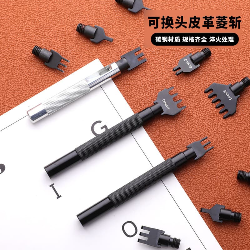 DIY Leather Tool Detachable Black Steel Diamond Chisel Straight Chisel Punch Set Leather Carving Craft Punch Tool