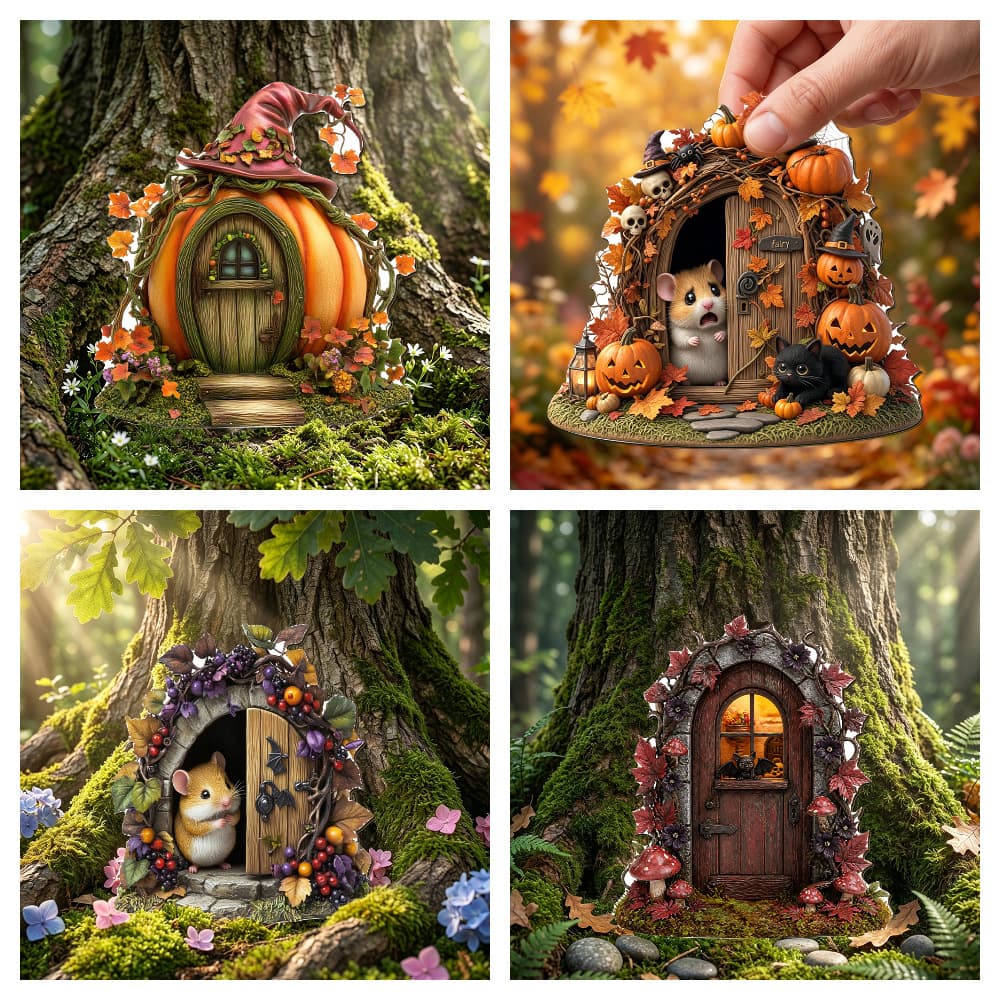 Halloween Magic Fairy Door Wooden Craft - Garden Tree Hanging Wall Decoration, Atmosphere Garden Prop Ornament