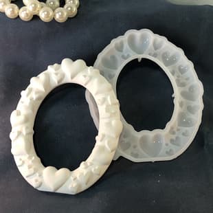 X1429 Semi-3D Heart Photo Frame Desktop Decoration Cement Plaster Mold DIY Silicone Mold