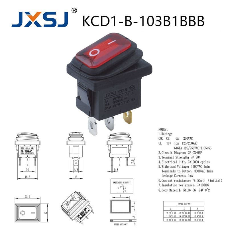 Rocker Switch KCD1234 2-Position 3-Position Round Square Toggle Switch Bent Terminal Power Switch Black Red with Light