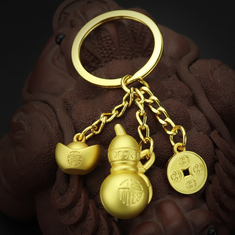 Creative imitation brass gourd keychain custom-made ingot gourd keychain pendant trendy male and female goddess bag small pendant
