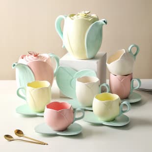 Tulip Ceramic Coffee Cup Set High-Aesthetic Coffee Teapot Set Ceramic Coffee Pot Ceramic Pot Large Capacity