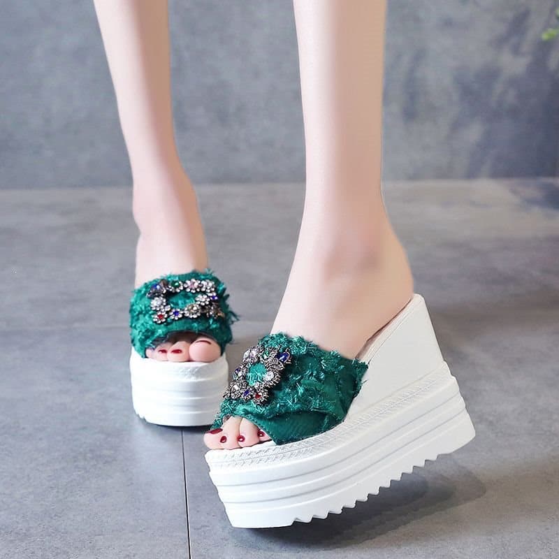 Women's Summer Outdoor Fashion One-Line Thick Platform Ultra High Heel Wedge Inner Height Increase Sandals