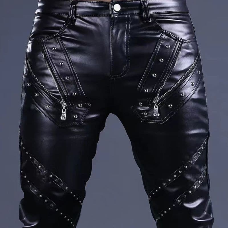 Men's Leather Pants Korean Style Slim Fit Skinny Pants Riding Men Motorcycle Performance Fashion Trousers Factory Direct Sales