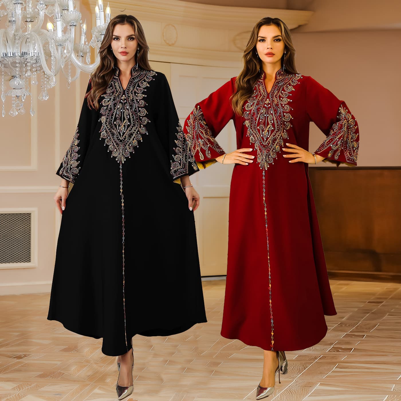 Muslim Women's Long Robe Dubai Abaya Embroidered Rope Ladies New Fashionable Female Topwear Origin China Mainland Female Clothing