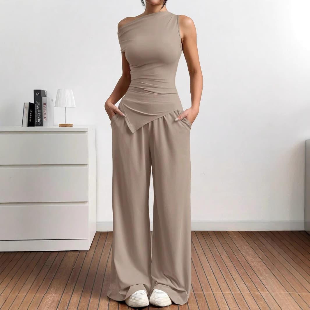Street Style Women's Pure Color Sleeveless Vest Pants Set Sexy Casual Two-Piece Suit Polyester Fiber Chinese Origin