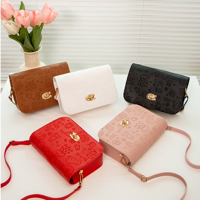Embossed children's small bag, new trendy women's bag, shoulder crossbody bag, small fresh and fashionable lock small square bag cross-border