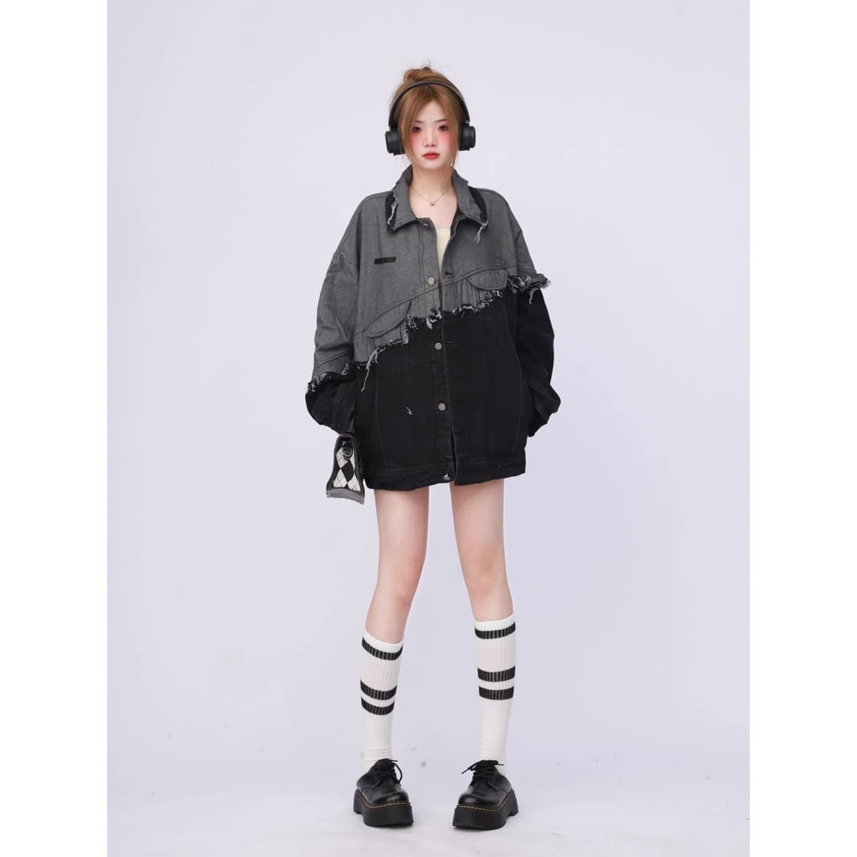 American Retro Spring/Fall Patchwork Black Denim Jacket for Women Casual 2026 Loose Niche Design Unisex Jacket