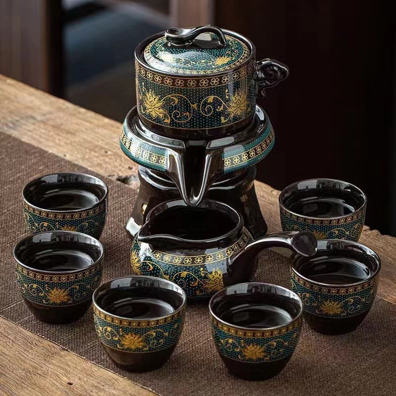 Lazy Foam Tea Set Ceramic Subtle Scent Automatic Set, Rotating Stone Mill Tea Maker with Heat-proof Spout