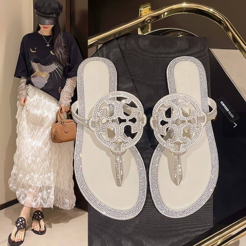 2026 Cross-border Women's Slippers TB Summer New Leather Slide Sandals Beach Export European American TB Slippers