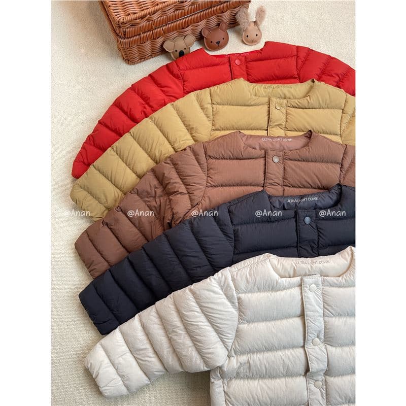 Youjia Tofu Block School Uniform Essential Children's Unisex Round Neck Warm Inner Layer Long Sleeve Down Jacket Parent-Child Outerwear