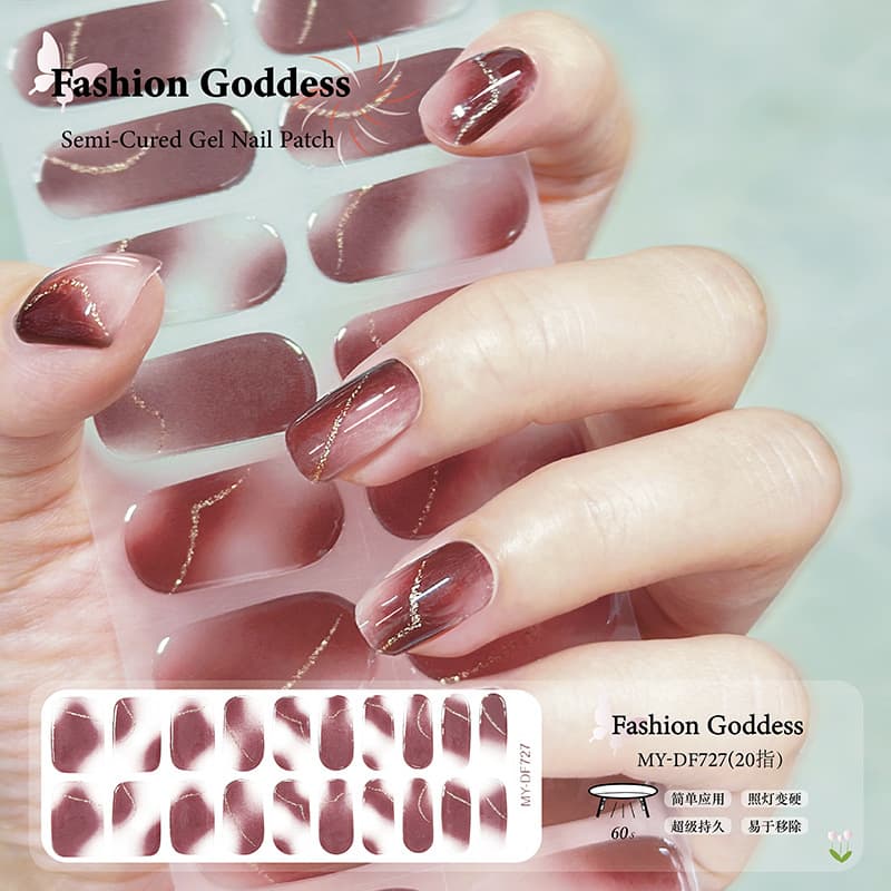 Gel Nail Stickers Semi-Cured Full Cover Nail Art UV Light Nails European American Gel Nail Stickers Semi-Baked Nail Wraps