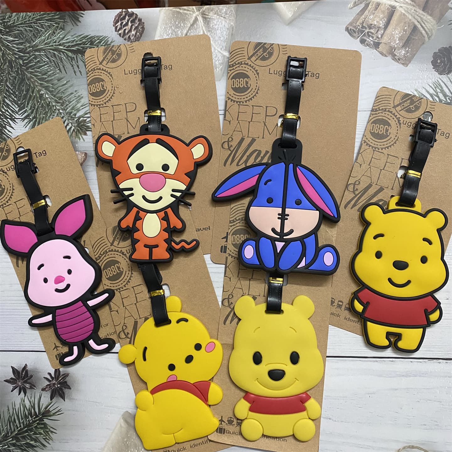 Cartoon cute Winnie the Pooh luggage tag Pippi Pig Tigger Ellie travel luggage identification small tag