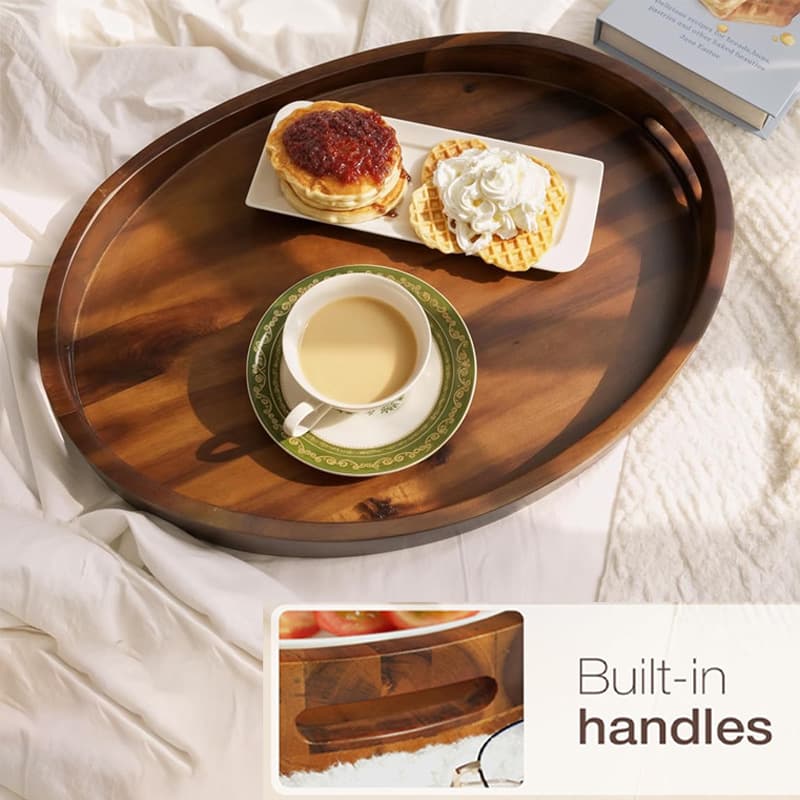 Oval Wooden Serving Tray with Handles - Serving Tray - Versatile for Living Room, Dining Room, and Kitchen