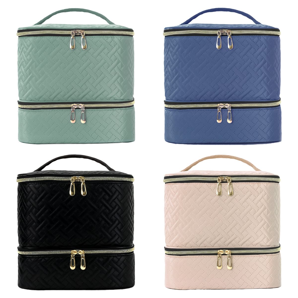 New large-capacity double-layer bamboo nail polish bag cosmetics storage bag double zipper portable storage bag for women
