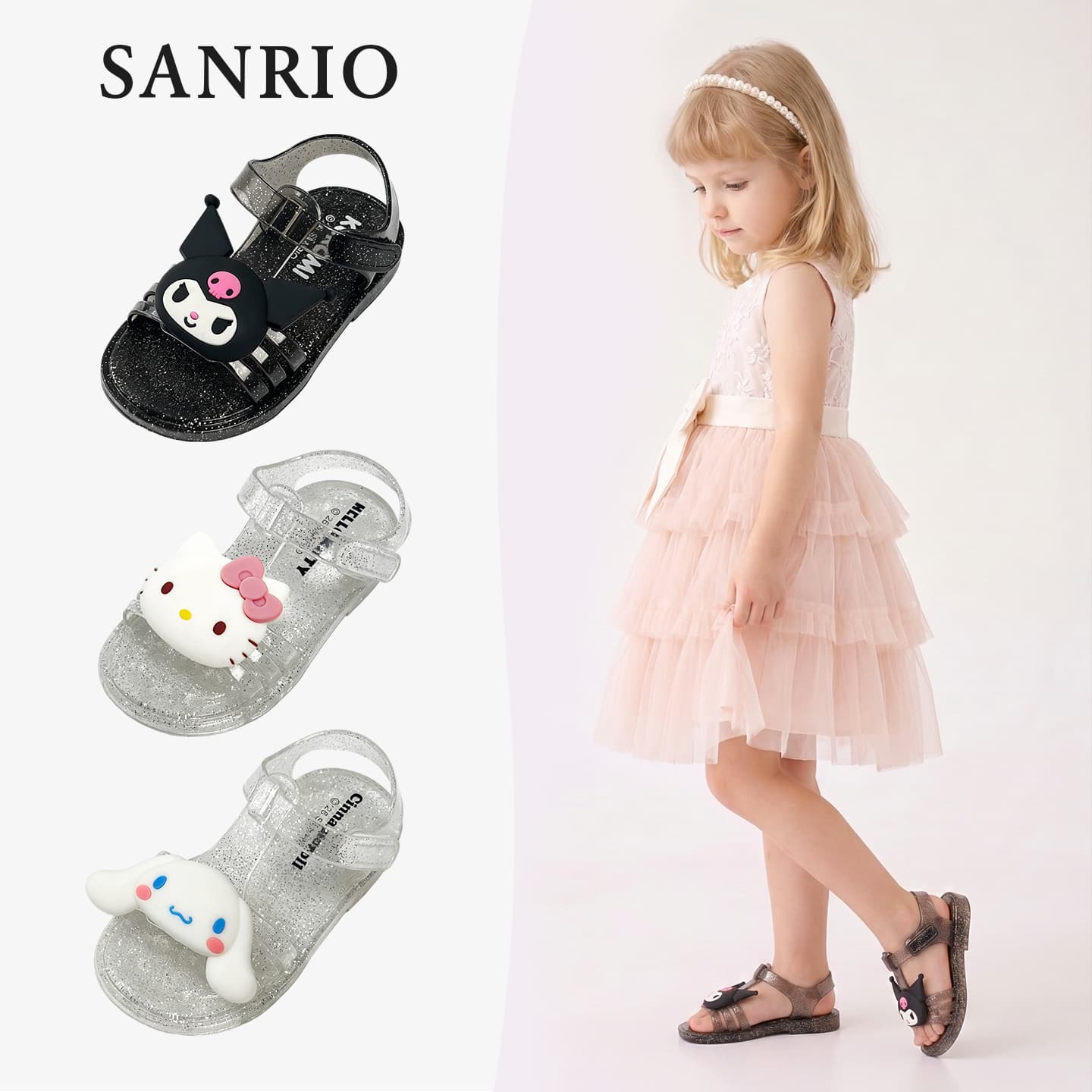 Sanrio Kuromi girls' slippers summer new princess baby crystal slippers for home use without wearing feet and preventing heels from falling off