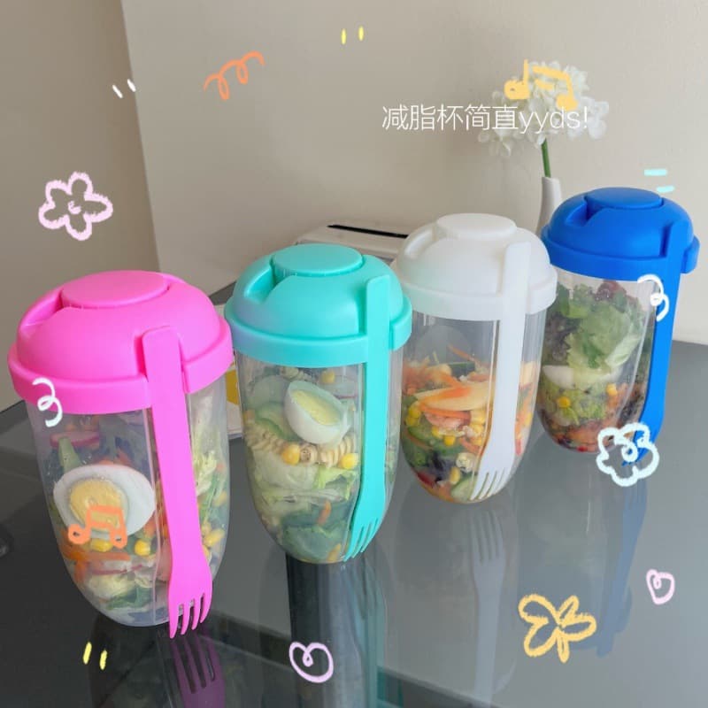 Xiaohongshu Breakfast Salad Mason Jar with Spoon Lid Yogurt Cup Portable Milk Container with Fork Healthy Lidded