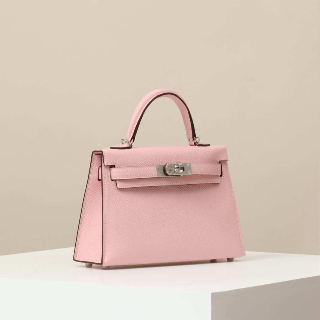 Fully Handmade Kelly Bag Second Generation French Original EPSOM Leather Cherry Blossom Pink Silver Clasp Hand-Carry Single Shoulder Crossbody Bag