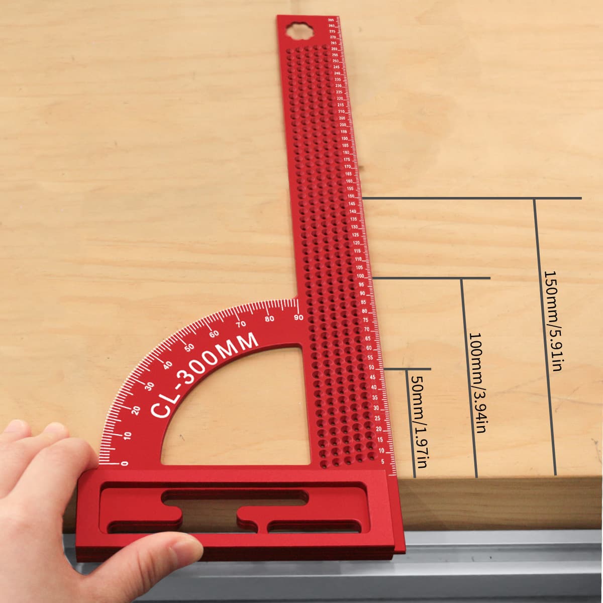 Aluminum Alloy Right Angle Hole Ruler 300MM Woodworking Height Gauge Metric Right Angle Ruler Woodworking Auxiliary Tool Wood Tool