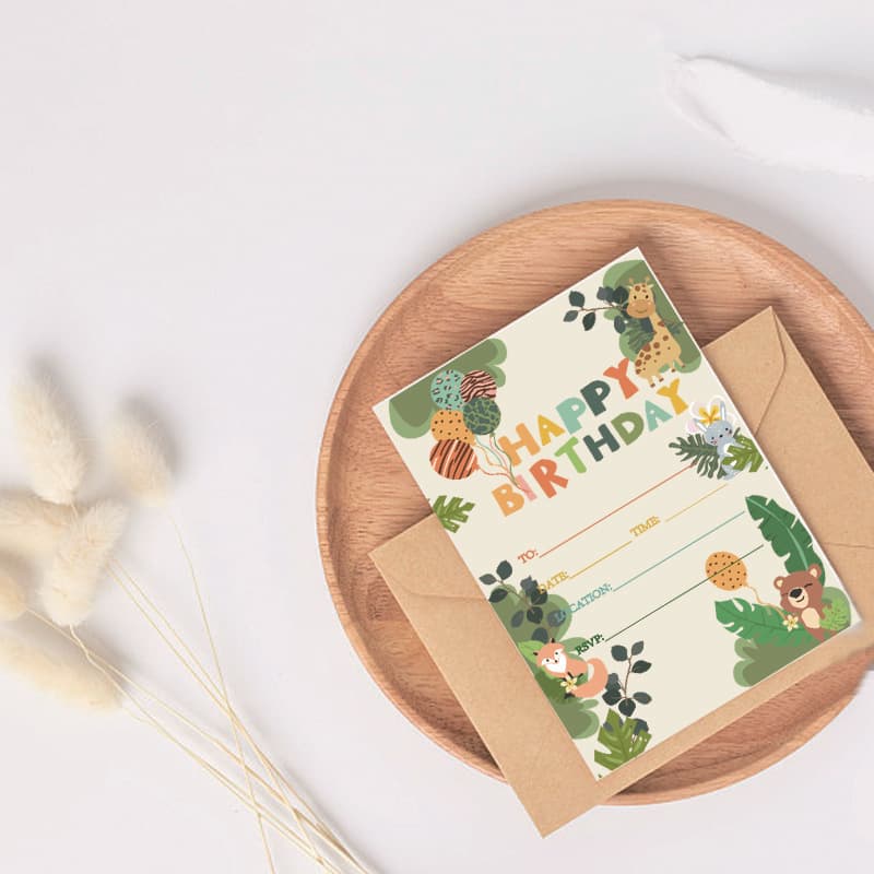 New Happy Birthday Invitation Card Cartoon Forest Theme Birthday Party Greeting Card Thank You Message Card