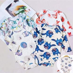 Baby Long-Sleeve Cotton Bodysuit, Cute Cartoon Romper for Newborns, Class A One-Piece Outfit, Export Quality
