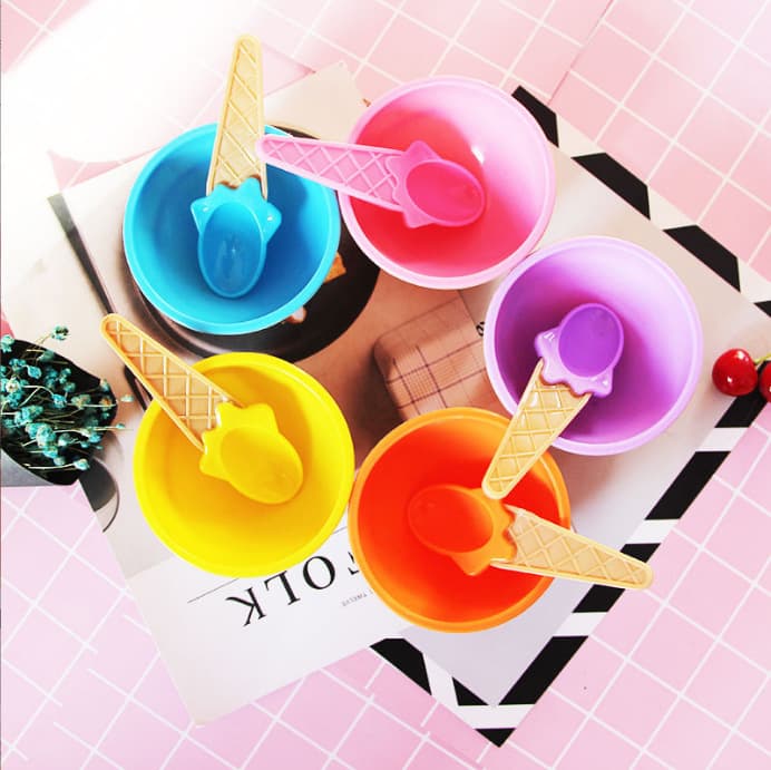 Bowl Set Double-layer Plastic Cup Creative Slime Mixing Bowl Export Ice Cream Cone Shape Printable LOGO