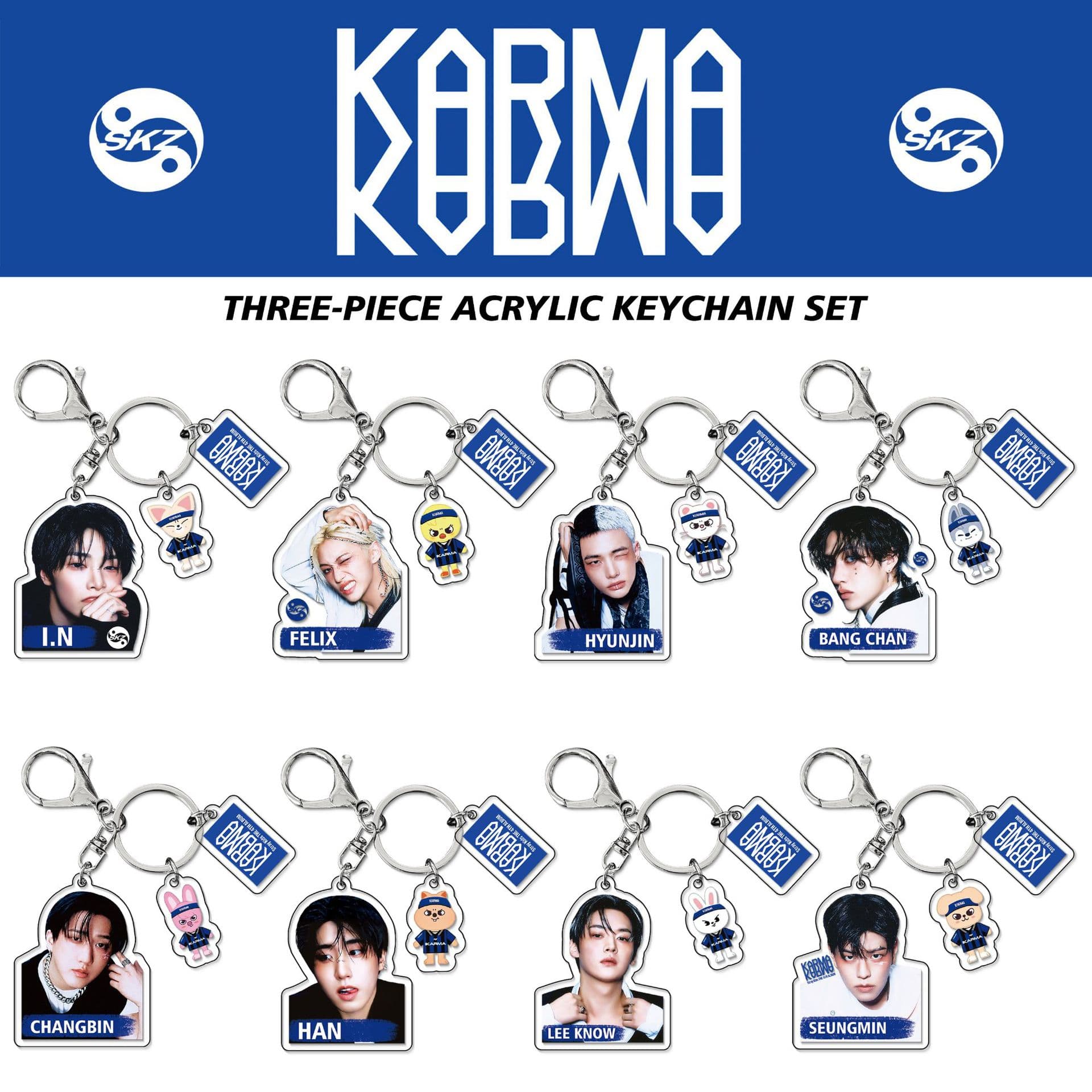 Stray Kids Keychain Full Album KARMA Lee Know Official Acrylic Charm 3-Piece Set