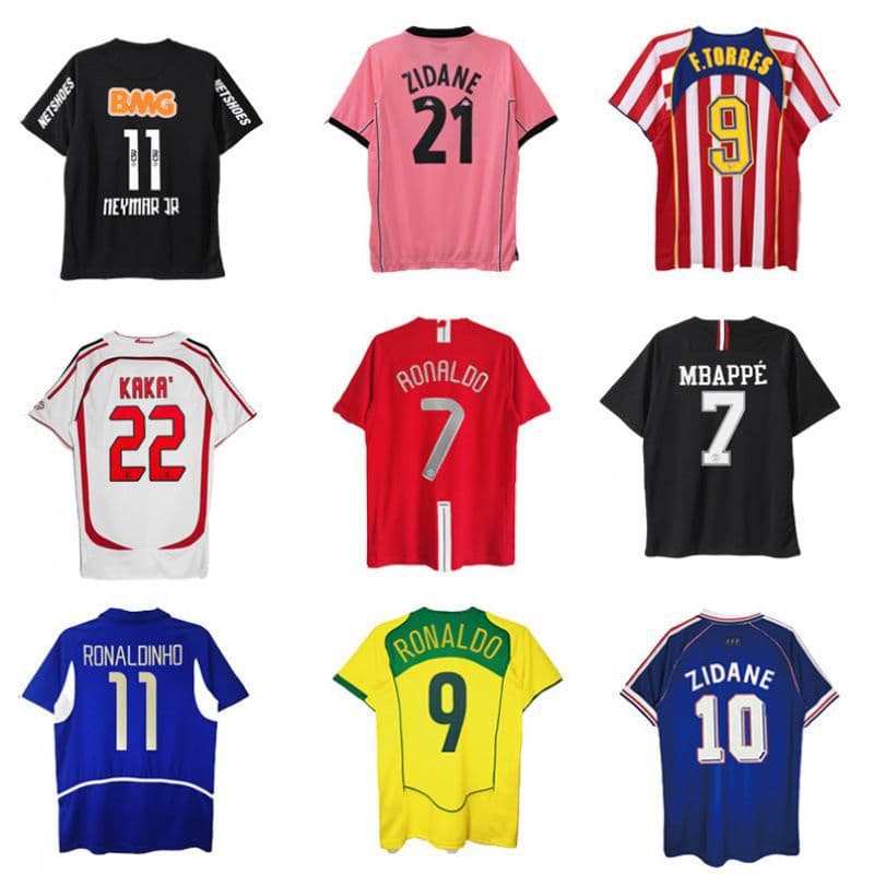 Vintage Football Shirts: Zidane, Ronaldo, Ronaldinho, Totti, Cristiano Ronaldo, AC Milan, Santos, Roma, Brazil, Atletico Madrid