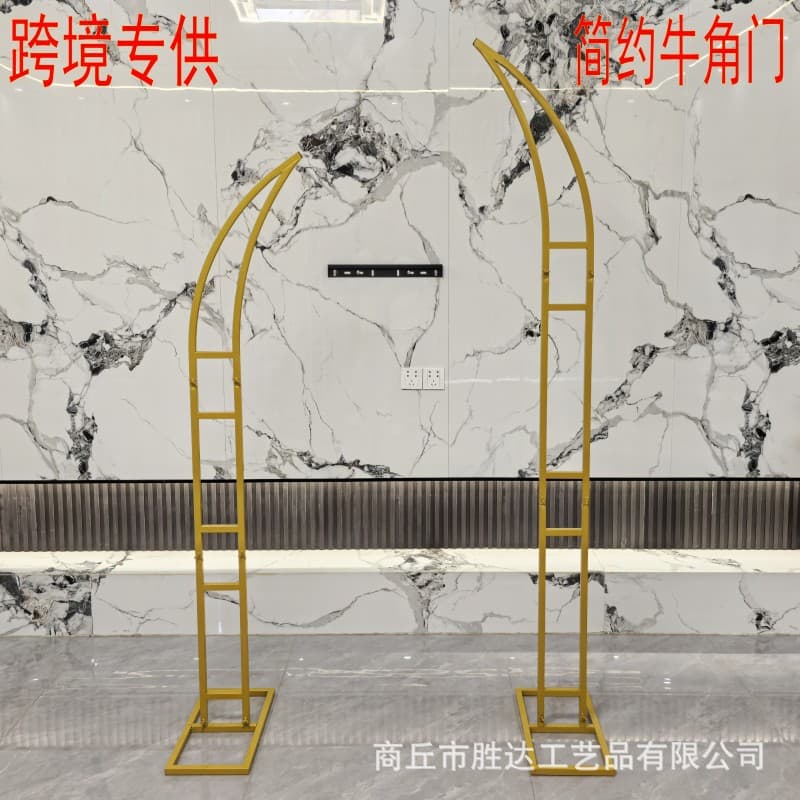 New Wedding Bull Horn & Ram Horn Arch Iron Flower Stand, Curved Artificial Flower Stand for Wedding Stage, Outdoor Welcome Area