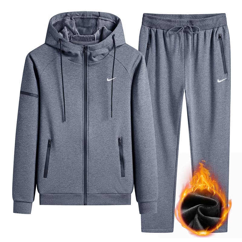 Men's 2025 Fall Sports Casual Suit, Men's Hooded Zip-Up Plus Size Fleece Two-Piece Set, Hoodie