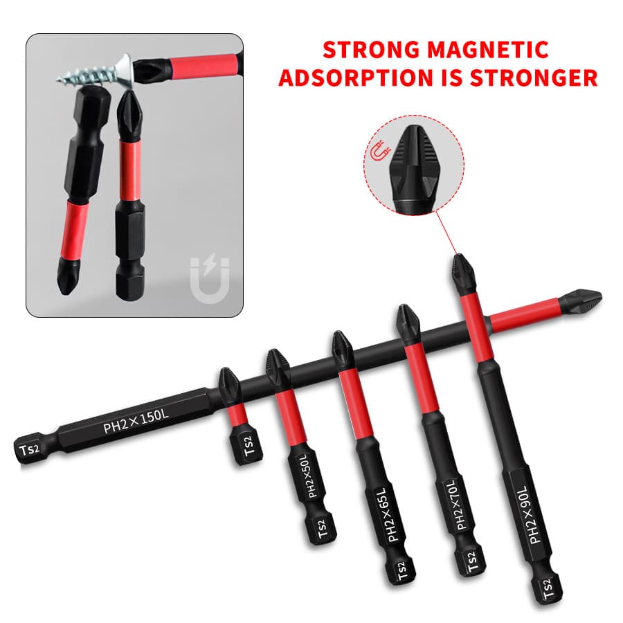 PH2 Magnetic Anti-Slip Cross Screwdriver Bit Set 25-150mm, High Hardness Power Screwdriver Bits Tool