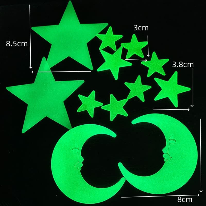 Luminous Small Moon Wall Stickers Student Room Decoration 3D Glowing Fluorescent Star Patch Plastic Modern Minimalist Style