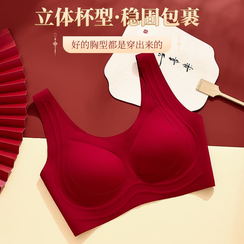 Women's Red Underwear Set for 2025 Year of the Snake (Year of the Rat) - Suitable for Bride with Small Busts, Push-Up Bra, Wire-Free Design
